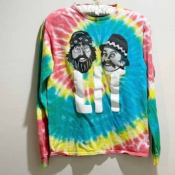 CHEECH & CHONG Men’s LIT Graphic Tie Dye Long Sleeve Crewneck Tee Size Small - Picture 1 of 4